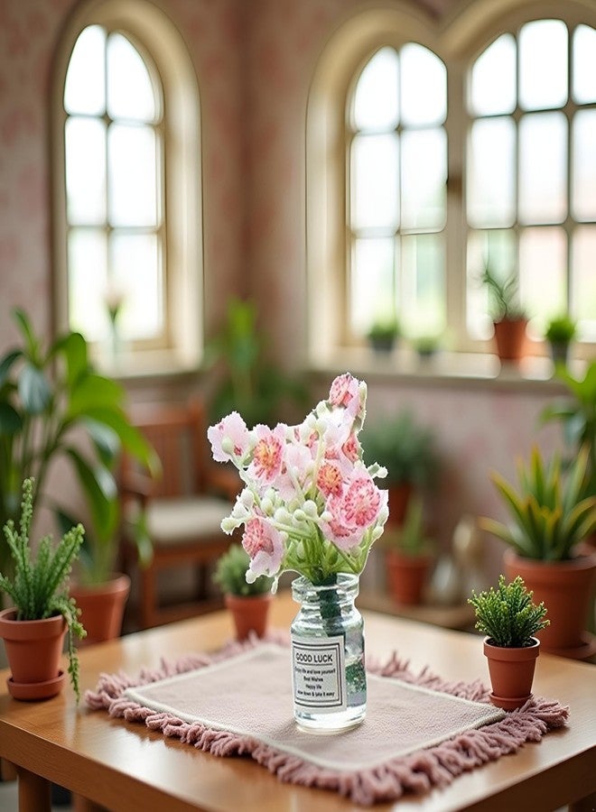 WLngtv 1Pc Pink Miniature Flower in Vase Dollhouse Mini Jasmine Flowers Handmade Easily Matched Dollhouse Flower Vase Set Model Decor for 1:6 or1:8 Scale Micro Landscape - Image 5